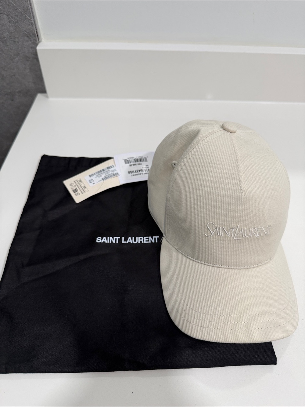 Saint Laurent Cream Baseball Cap with Subtle Logo Embroidery